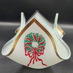 Vintage Paragon White Ribbon Glass Christmas Wreath & Tree Votive Candle Holder